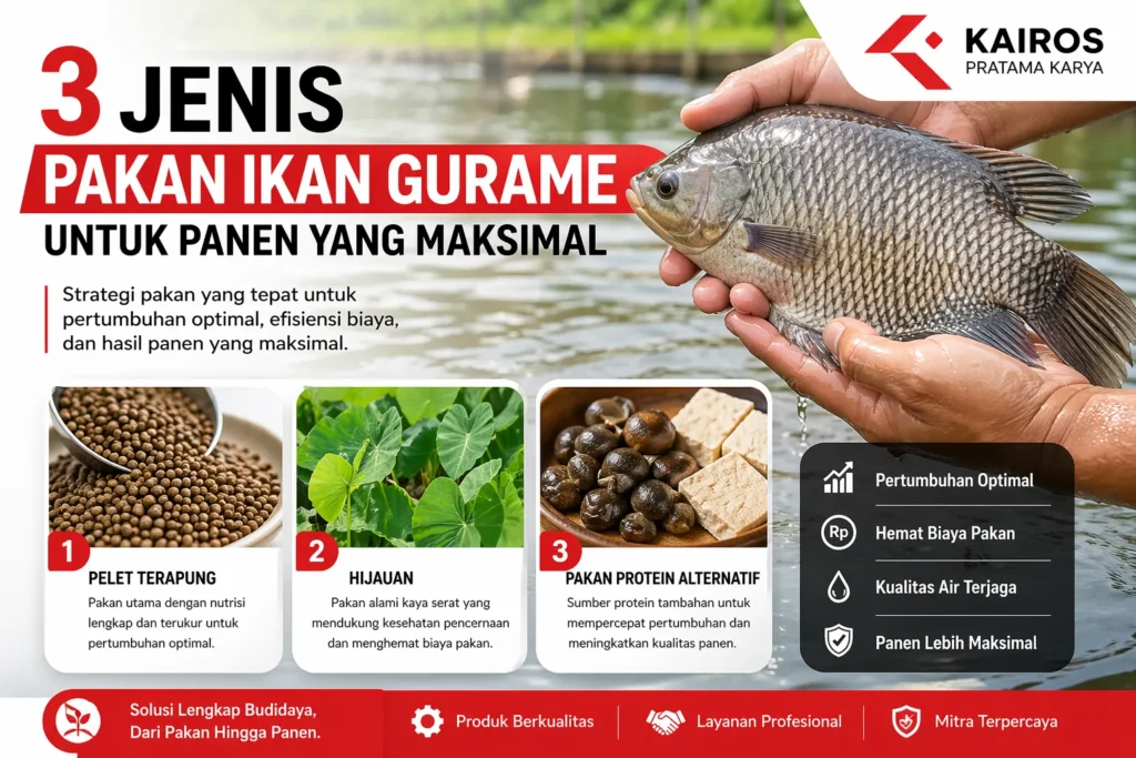 “Ilustrasi pakan ikan gurame untuk budidaya optimal dan hasil panen maksimal”