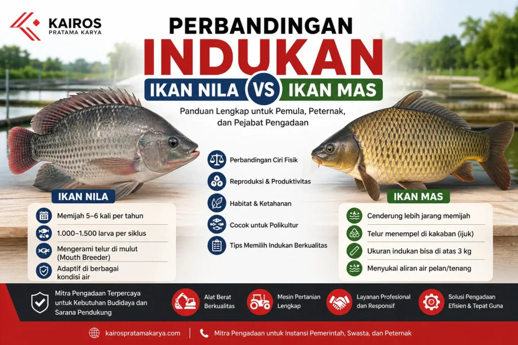 perbandingan indukan ikan nila vs ikan mas dari ciri fisik, reproduksi, dan budidaya