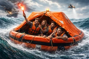 Ilustrasi cara Menggunakan Life Raft saat keadaan darurat di laut