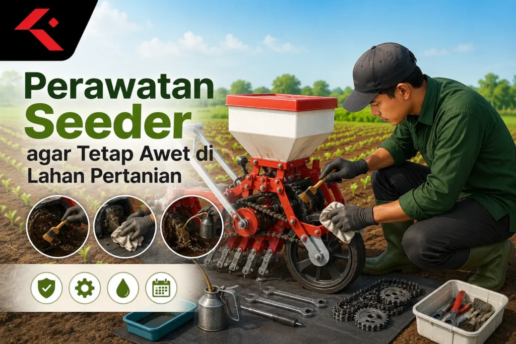 Ilustrasi perawatan seeder pertanian untuk menjaga performa mesin