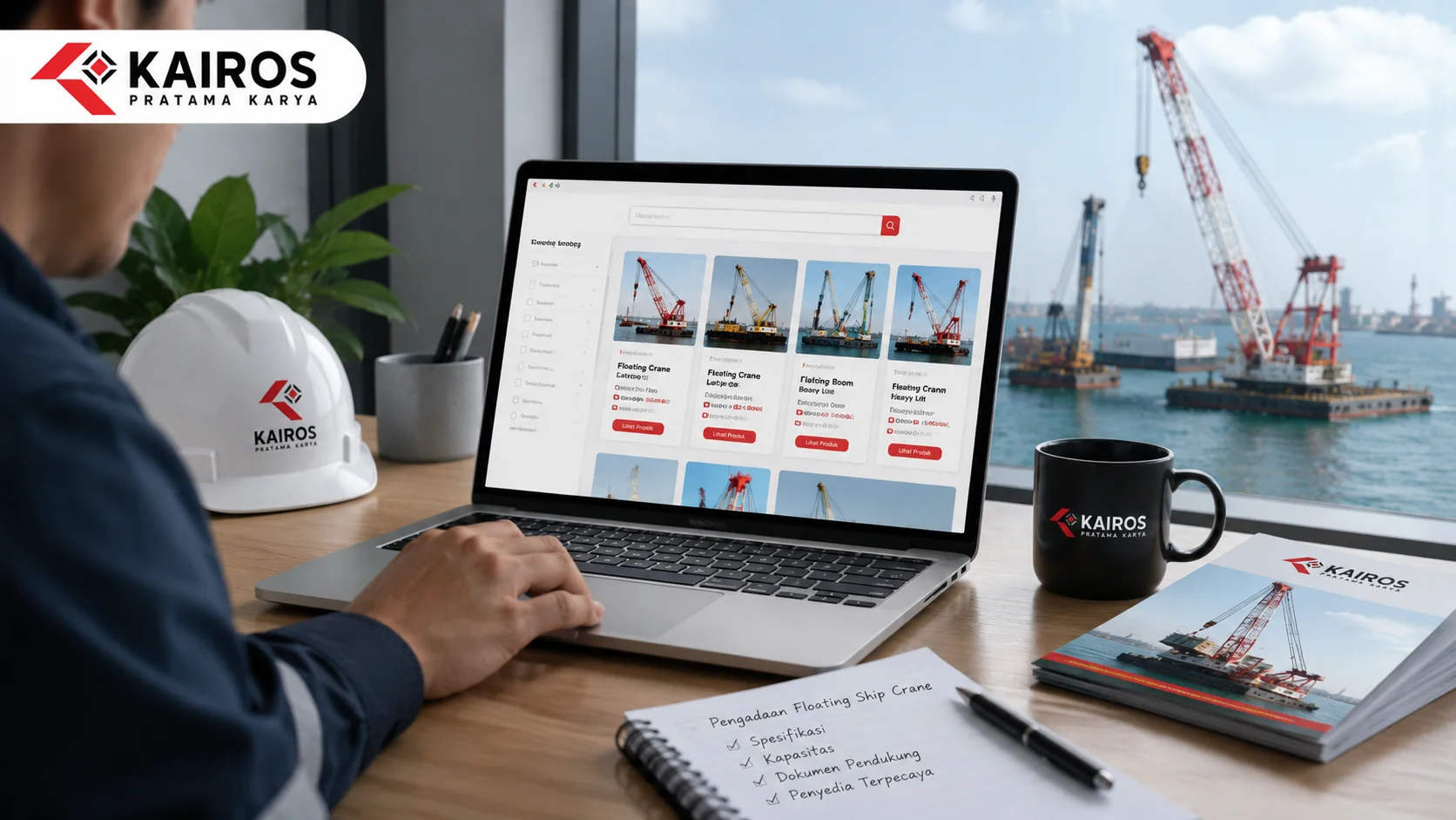 Pengguna mengakses katalog INAPROC untuk mencari kebutuhan floating ship crane dari penyedia resmi Kairos Pratama Karya.