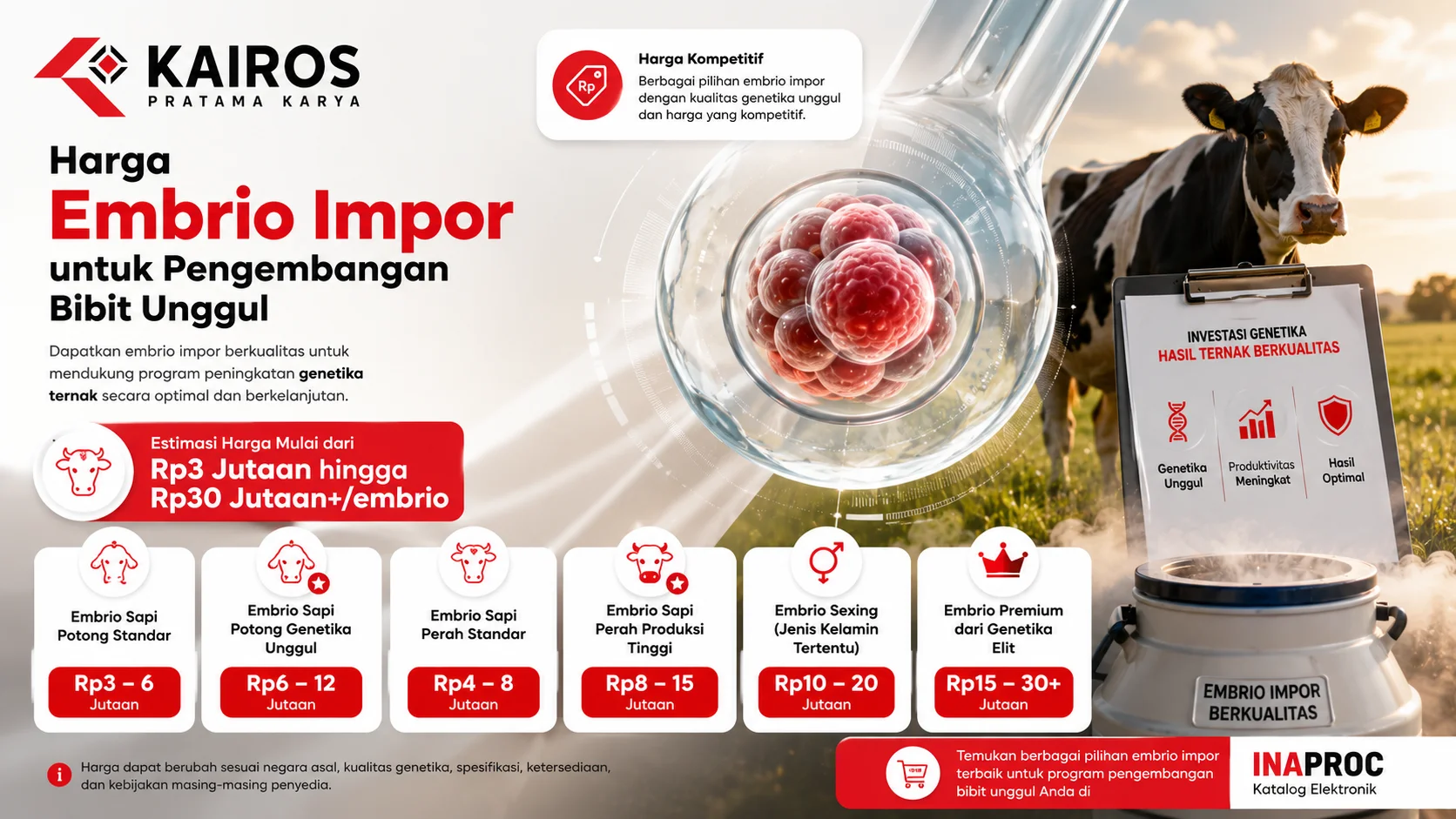 Ilustrasi harga embrio impor untuk pengembangan bibit unggul melalui pengadaan Dinas Peternakan di INAPROC.