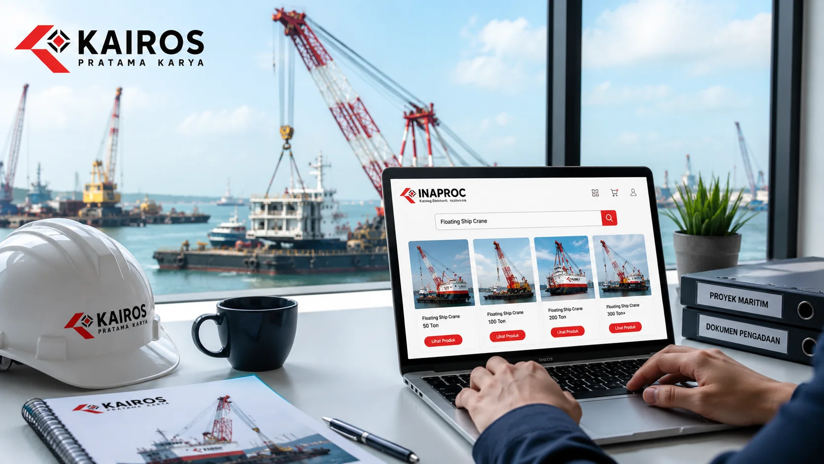 Proses pengadaan floating ship crane melalui INAPROC untuk mempermudah pencarian produk dan penyedia resmi sesuai kebutuhan proyek maritim.