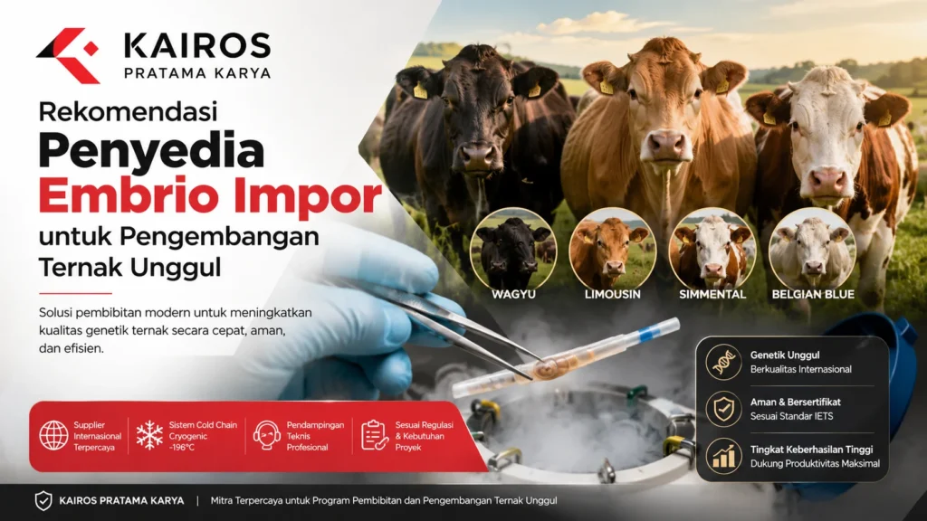 Rekomendasi penyedia embrio impor untuk pengembangan ternak unggul dengan embrio sapi Wagyu, Limousin, Simmental, dan Belgian Blue dari Kairos Pratama Karya